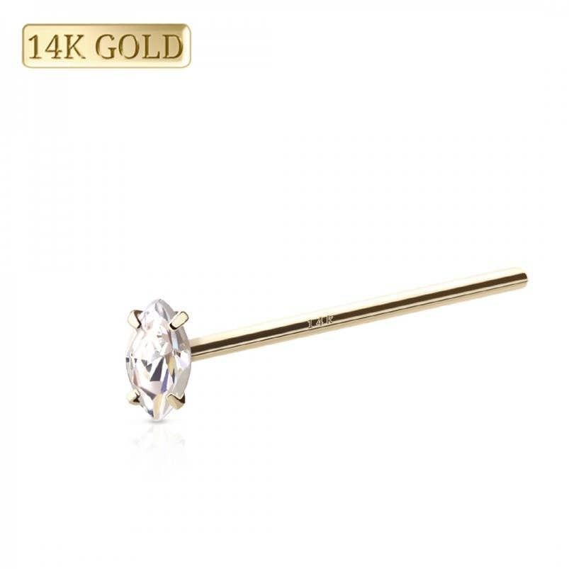 14K Solid Gold Marquise Nose Stud
