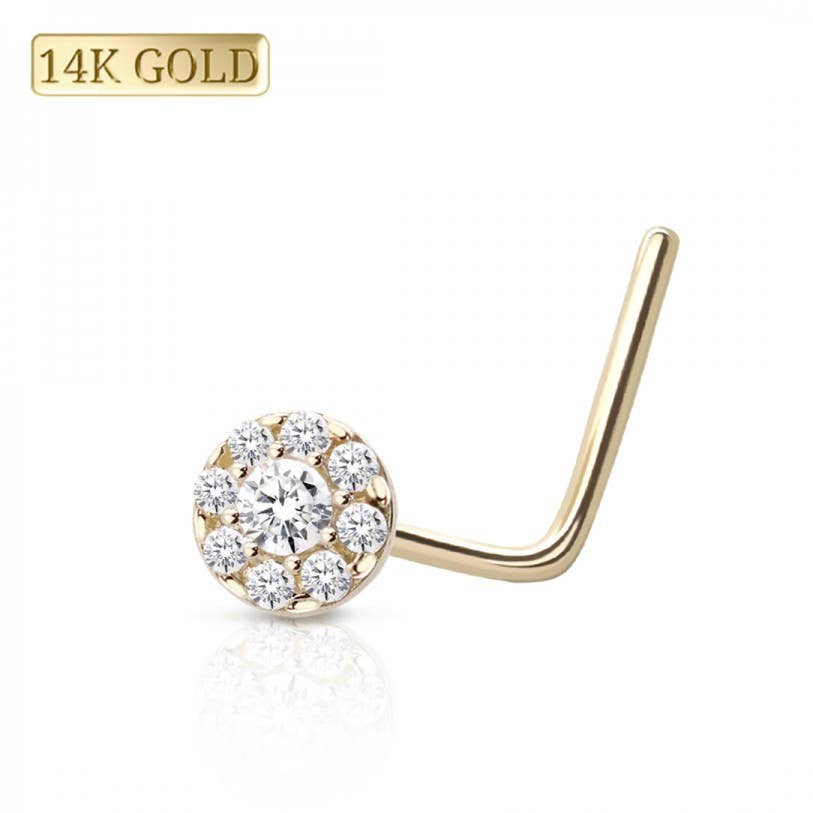 14K Solid Gold Round Flower Nose Stud