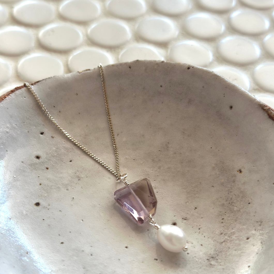 Amethyst Pearl Pendant + Sterling Silver Necklace