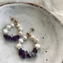 Load image into Gallery viewer, Amethyst + Pearl Wreath Stud
